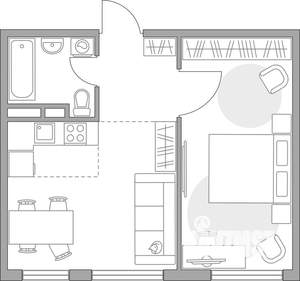 2-к квартира, строящийся дом, 40м2, 3/6 этаж