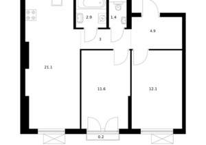 2-к квартира, вторичка, 57м2, 6/9 этаж