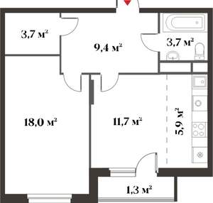2-к квартира, вторичка, 53м2, 1/6 этаж