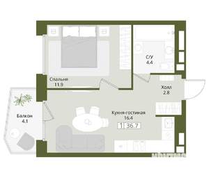 1-к квартира, вторичка, 37м2, 2/8 этаж