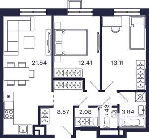 2-к квартира, вторичка, 63м2, 14/28 этаж