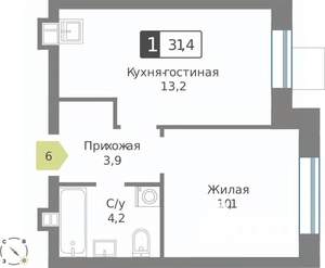 1-к квартира, строящийся дом, 31м2, 2/9 этаж