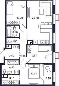 3-к квартира, вторичка, 82м2, 19/28 этаж
