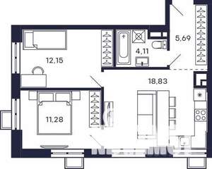 2-к квартира, строящийся дом, 52м2, 7/28 этаж