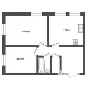 2-к квартира, вторичка, 53м2, 2/12 этаж
