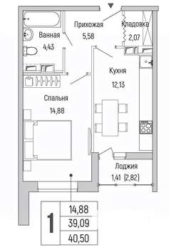 1-к квартира, вторичка, 41м2, 7/9 этаж