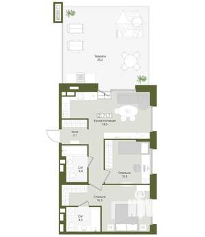 2-к квартира, вторичка, 72м2, 4/8 этаж