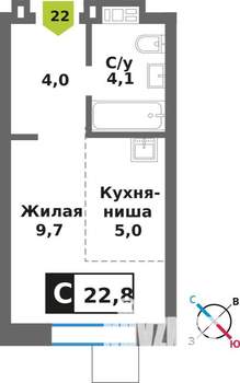 Студия квартира, вторичка, 23м2, 5/9 этаж