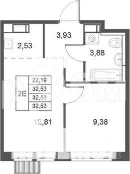 1-к квартира, строящийся дом, 33м2, 21/25 этаж