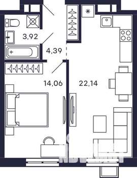 1-к квартира, строящийся дом, 45м2, 18/28 этаж