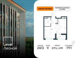 Студия квартира, вторичка, 29м2, 9/15 этаж