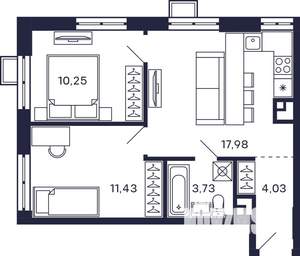 2-к квартира, строящийся дом, 49м2, 13/28 этаж