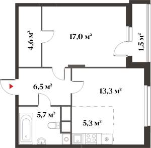 2-к квартира, вторичка, 64м2, 1/6 этаж