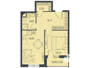 1-к квартира, вторичка, 39м2, 12/15 этаж