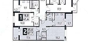 2-к квартира, вторичка, 68м2, 16/22 этаж