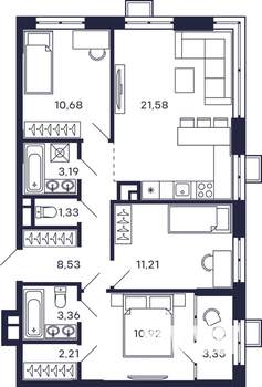 3-к квартира, строящийся дом, 76м2, 14/28 этаж