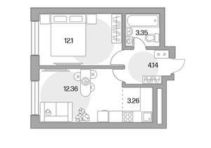 2-к квартира, строящийся дом, 35м2, 2/24 этаж
