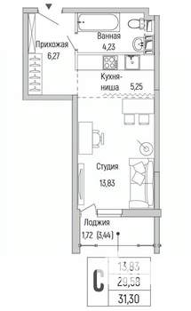 Студия квартира, вторичка, 31м2, 9/9 этаж
