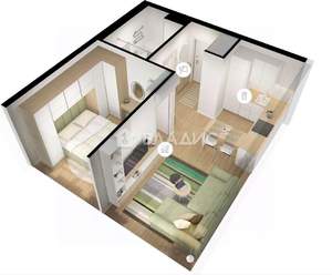 1-к квартира, вторичка, 34м2, 2/9 этаж