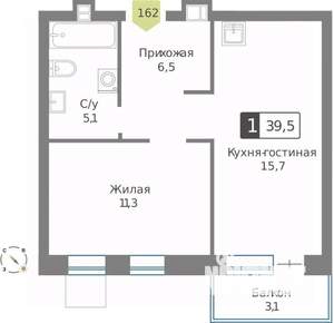 1-к квартира, строящийся дом, 40м2, 3/9 этаж