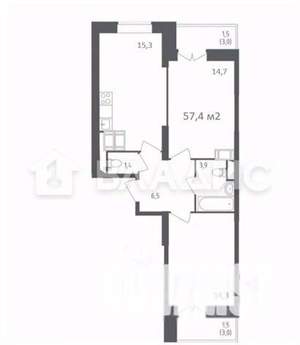 2-к квартира, вторичка, 57м2, 20/25 этаж