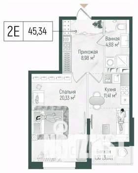 1-к квартира, вторичка, 47м2, 7/10 этаж