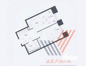 2-к квартира, строящийся дом, 41м2, 21/28 этаж