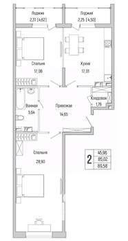 2-к квартира, вторичка, 90м2, 3/9 этаж