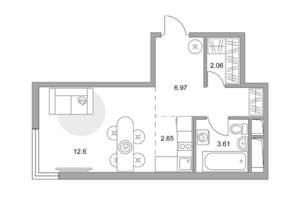 Студия квартира, вторичка, 28м2, 9/14 этаж