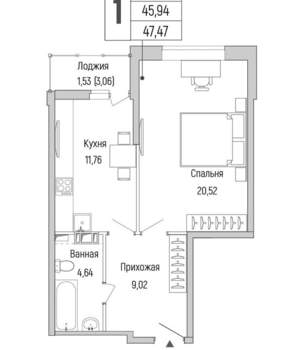 1-к квартира, вторичка, 47м2, 3/9 этаж