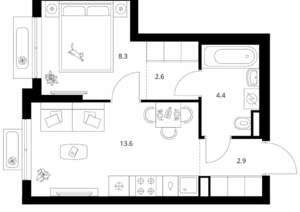1-к квартира, вторичка, 32м2, 9/9 этаж