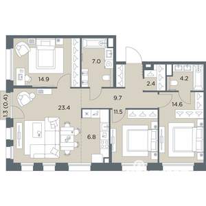 4-к квартира, вторичка, 95м2, 5/6 этаж