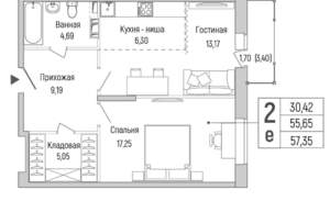 1-к квартира, вторичка, 57м2, 9/9 этаж