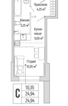 Студия квартира, вторичка, 25м2, 1/9 этаж