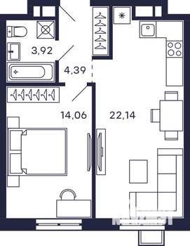 1-к квартира, строящийся дом, 45м2, 22/28 этаж