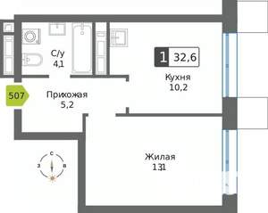 1-к квартира, вторичка, 33м2, 12/32 этаж