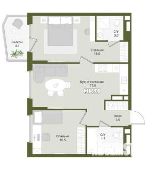 2-к квартира, вторичка, 57м2, 2/8 этаж