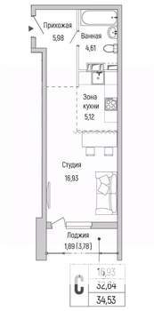 Студия квартира, вторичка, 35м2, 3/9 этаж