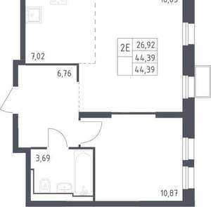 2-к квартира, вторичка, 44м2, 20/24 этаж