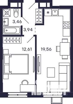 1-к квартира, строящийся дом, 40м2, 12/28 этаж