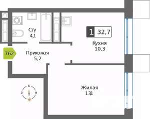 1-к квартира, вторичка, 33м2, 29/32 этаж