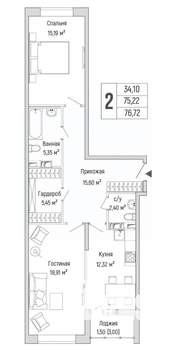 2-к квартира, вторичка, 77м2, 3/9 этаж