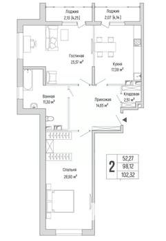 2-к квартира, вторичка, 102м2, 8/9 этаж