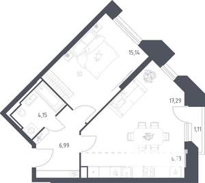 1-к квартира, строящийся дом, 51м2, 4/30 этаж