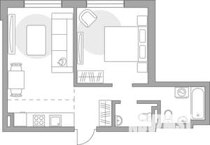 2-к квартира, строящийся дом, 42м2, 1/6 этаж