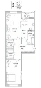 2-к квартира, вторичка, 89м2, 9/9 этаж