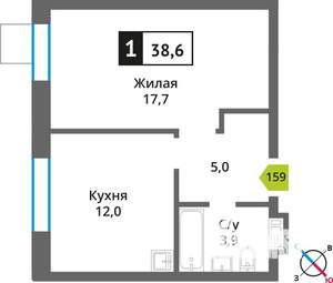 1-к квартира, вторичка, 39м2, 4/9 этаж