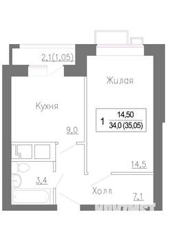1-к квартира, вторичка, 35м2, 1/5 этаж