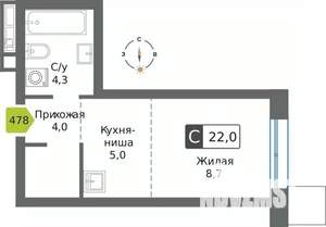 Студия квартира, вторичка, 22м2, 10/32 этаж