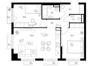 2-к квартира, вторичка, 58м2, 5/9 этаж